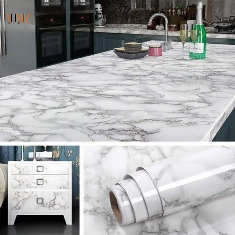 60cm × 200cm Self Adhesive Black / White Marble Sheet for Kitchen - Anti Oil and Heat Resistant Wallpaper - Gradit Mart