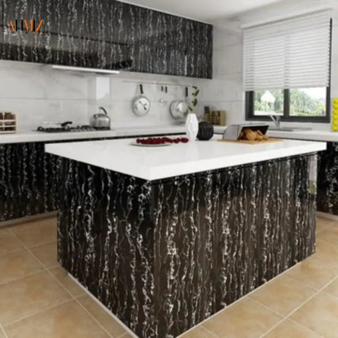 60cm × 200cm Self Adhesive Black / White Marble Sheet for Kitchen - Anti Oil and Heat Resistant Wallpaper - Gradit Mart