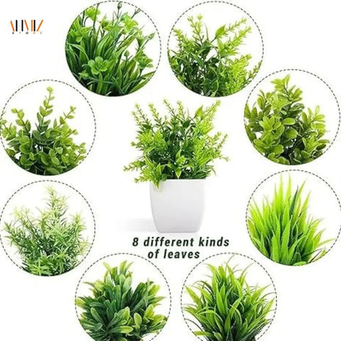 Pack of 8 Mini Plant Artificial Decoration Piece with pot Best for home & Office Decoration purpose - Gradit Mart