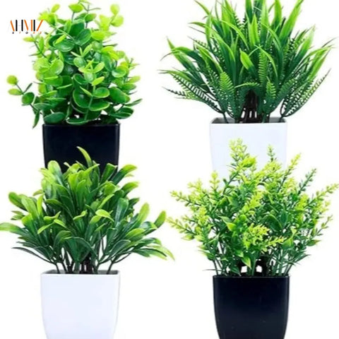 Pack of 8 Mini Plant Artificial Decoration Piece with pot Best for home & Office Decoration purpose - Gradit Mart