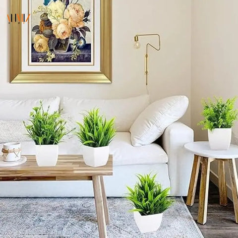 Pack of 8 Mini Plant Artificial Decoration Piece with pot Best for home & Office Decoration purpose - Gradit Mart