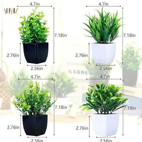 Pack of 8 Mini Plant Artificial Decoration Piece with pot Best for home & Office Decoration purpose - Gradit Mart