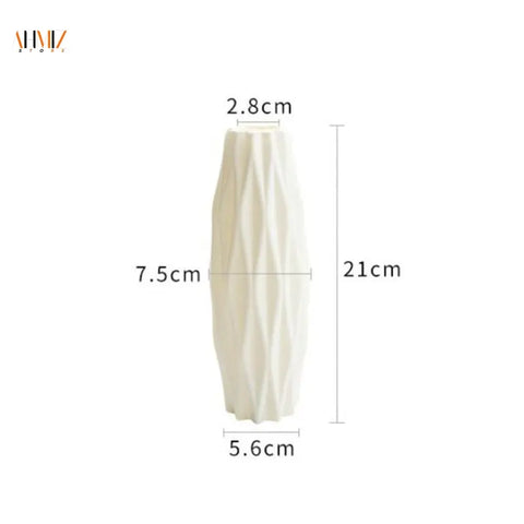 Unbreakable Tall Geometric Plastic Vase, Imitation Ceramic Flower Pot Home Office Decor(White Green Pink) - Gradit Mart